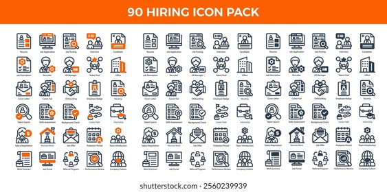 90 Hiring Icons in 3 Styles (Line, Solid, Two-Tone), Featuring Career Fair, Company Culture, HR Manager, and More – Vector Illustrations