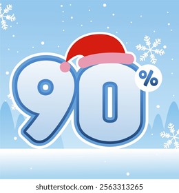 90% Holiday Discount with a Winter Touch On Blue Background