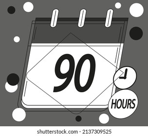 90 Hours Icon. Vector With Clock Symbol In Black And White Color