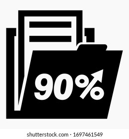 90% increase in stock prices. Increase in the value of securities. The rise of corporate bonds. Increase in income. Vector icon.