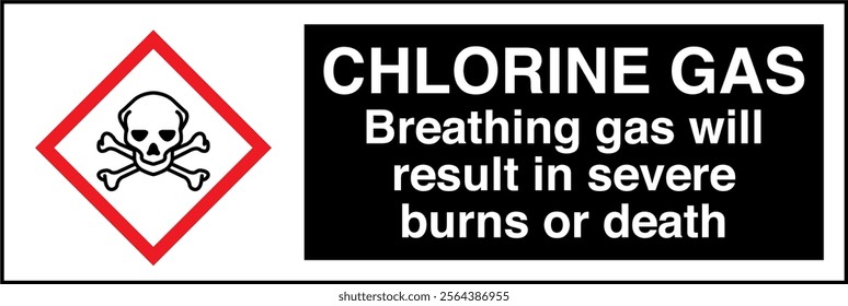 90 ISO 7010 GHS Chemicals Label and Hazard CAUTION Chlorine Gas Breathing Gas Will Result in Severe Burns or Death Horizontal.eps