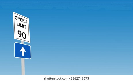 90 kmh Régimen Límite de velocidad etiqueta de la señal de destino ilustración vectorial con cielo azul y fondo de nube blanca
