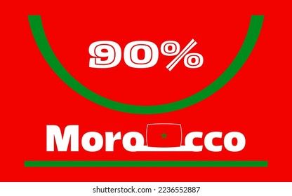 Ilustración de arte vectorial de etiqueta marocco 90%, fuente blanca y color de línea verde sobre fondo rojo, vista superior.