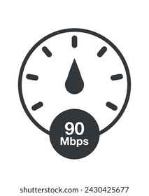 90 Mbps. Internet speed vector, download speed meter clock
