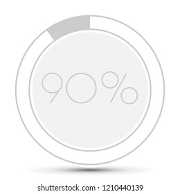 90% Minimal Flat white plane progress button  with shadow. well aligned loading graphic vector 