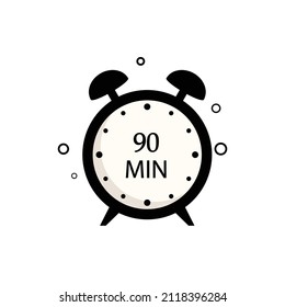 90 Minuten Countdown-Timer Symbol auf weißem Hintergrund. Stoppuhr-Symbol. Zeitmesszeichen. Flachstil.