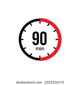 Los 90 minutos, icono del vector de cronómetro. Icono de Stopwatch en estilo plano sobre un fondo blanco. Ilustración de material vectorial.