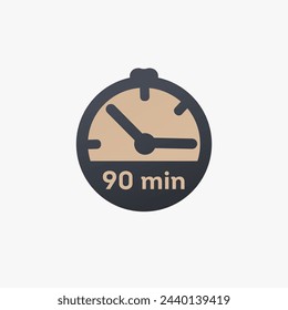 90 minutes, stopwatch vector icon. clock icon in flat style. Stock vector illustration isolated on white background.