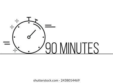 90 minutes timer icon. Stopwatch time sign. Clock symbol vector for time control