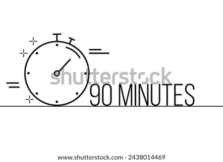 90 minutes timer icon. Stopwatch time sign. Clock symbol vector for time control