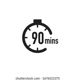 90 minutes timer, stopwatch or countdown icon. Time measure. Chronometr icon. Stock Vector illustration isolated on white background.