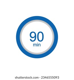 90 minutess timer clock. 90 min stopwatch icon countdown time digital stop chronometer.