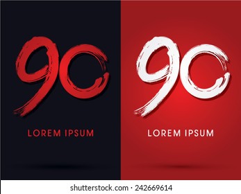 90, Ninety grungy  font, brush, logo, symbol, icon, graphic, vector.