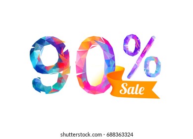 90 (ninety) percents sale. Vector triangular digits