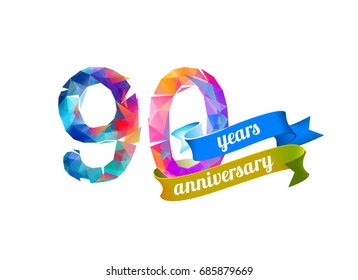 90 (ninety) years anniversary. Vector triangular digits