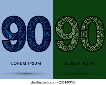 90 ,Number, Abstract, font, concept filigree, floral, natural, water and leaf graphic, vector.