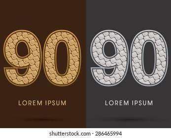 90 Number, Abstract Font, Text, Typography, concept  luxury gold and silver pattern, graphic vector