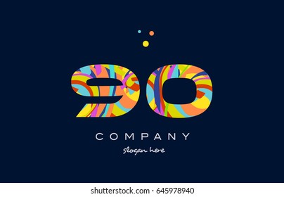 90 number digit numeral logo colored colorful rainbow acrylic modern creative vector icon design template