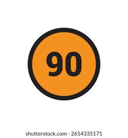 90 Number icon vector Orange Circle with Black design