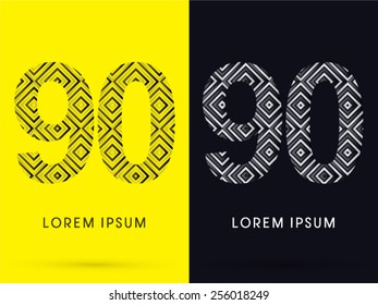 90 ,Number ,Luxury font, designed using black and white line square geometric shape, logo, symbol, icon, graphic, vector.