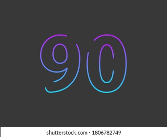 90 número, fuente de degradado de trazo de contorno. Diseño moderno y dinámico de estilo creativo. Para logotipo, etiqueta de marca, elementos de diseño, aplicación y más. Ilustración vectorial aislada