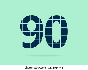 90 Zahl, Schriftart für Vektordesign.  Aus Messerschnitt. Für Logo, Markenzeichen, Design Elemente, Corporate Identity, Anwendung und mehr. IsolatedEps10 Illustration
