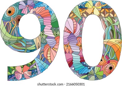 90 number vintage font. Engraving design. Vector illustration.