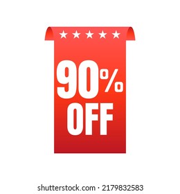 90% off with 3 star discount red sticker, super discount. vector illustration. 