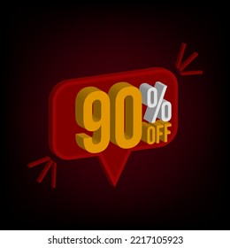 90% off. 3d banner with black and red gradient for offers and promotions.