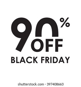 90% off. Black Friday design template isolated on white background. Sales, discount price, shopping and low price symbol. Vector illustration.