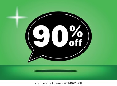 90% off - black and green floating balloon - with green background - banner for discount and reduction promotional offers