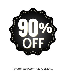 90 % Rabatt bei schwarzem Aufkleber. Online Discount-Vorlage, Vektorgrafik, Mega-Verkauf.