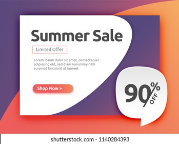 90% off, Discount Banner, Stickers, label, Tags, Web Stickers, New offer. Summer sales banner in Colorful background