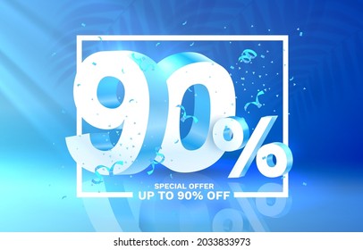 90 Off. Discount creative composition. 3d sale symbol with decorative objects. Sale banner and poster. Vector illustration.