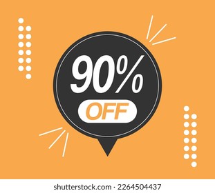 90% off discount. Floating balloon with promotion for sales on orange background. Promotional vector isolated