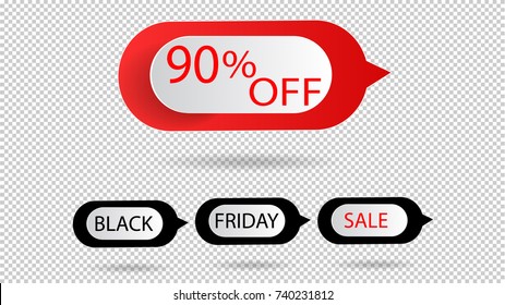 90% OFF Discount label or banner on  transparent background ,  Vector illustration.