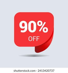 90% off discount, ninety percent chat balloon. Special offer sale red tag. Concept of the price list for discounts. Advertising campaign, sales, label offer. Vector illustration.