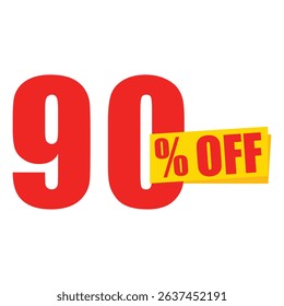 90% off discount sticker isolated on white background. Special offer price tag, sale banner, promotional label. Vector illustration for marketing, advertising, and retail sales