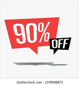 90% off discount sticker sale blue tag isolated vector illustration. discount offer price label, vector price discount symbol floating