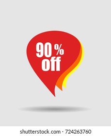 90% OFF Discount Sticker. Sale Red Tag Isolated  Illustration. Discount Offer Price Label,  Price Discount Symbol.