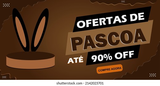 90% off. Easter offer. Easter campaign banner in Brazil. Sale banner with words in Portuguese. EPS 10 vector