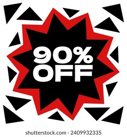 90% off. Explosion of offers. Red and black.