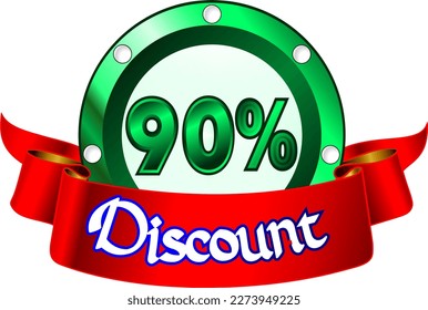 90% de descuento, disco verde y cinta roja, ilustración vectorial para mayorista y minorista, arte ilustrativo, ilustración hermosa, vector. ¡Dios es bueno!