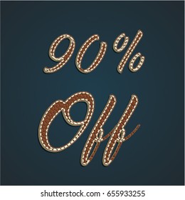 '90% Off' leather sign, vector illustration