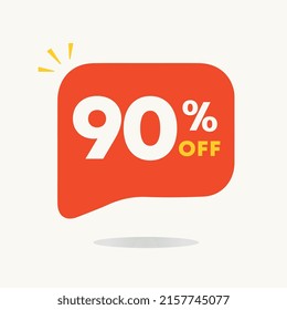 90% off. Price discounts tag for sales. Promotions, special offer retail and stores. Use in banner, social media.