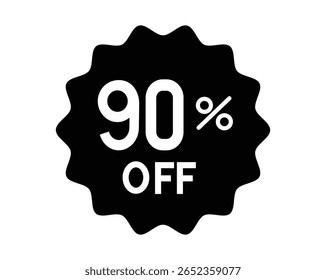 90 %OFF Promotional Black Badge Graphic for Sales and Discount Badge, Vector EPS File.