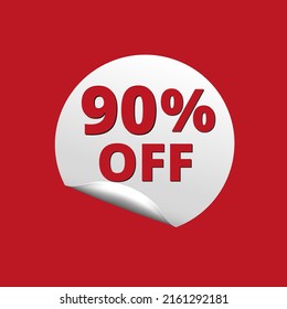 90% de descuento con fondo rojo y pegatina blanca en increíble venta de descuento