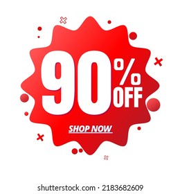 90% de descuento, pegatina de súper descuento en línea roja en la ilustración Vector, con varios detalles de venta abstracta