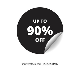 Up to 90% off round sticker sign. 90% off circle sticker banner, badge symbol vector illustration