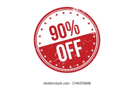 90% Off Rubber Stamp. Red 90% Off Rubber Grunge Stamp Seal Vector Illustration - Vector